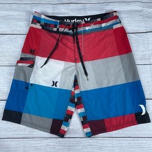 EUC Hurley Phantom Board Shorts Red/White/Blue 31